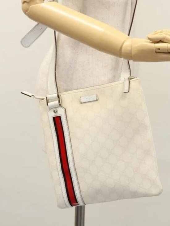 GUCCI GG Supreme Shoulder Bag PVC White Red gold 153244 Auth nb243 - Picture 14 of 16